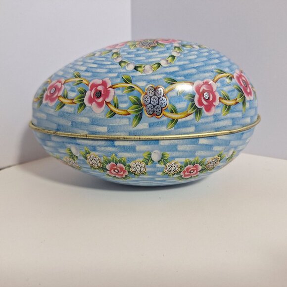 Dove Chocolate Decorative Floral Tin Egg Storage Box 5" Basketweave Litho - Picture 9 of 15